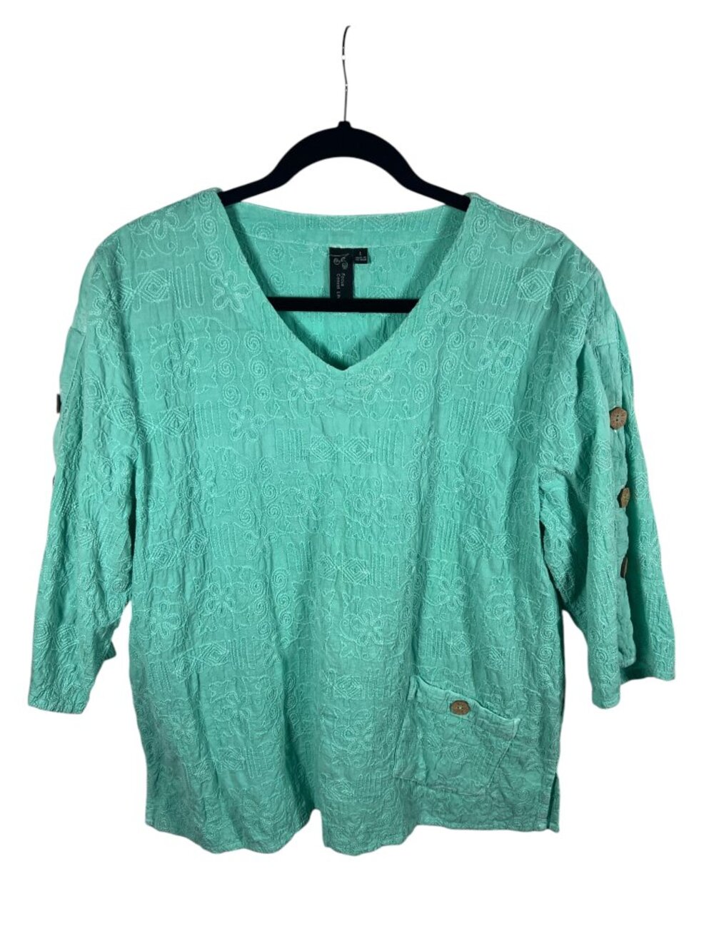 Focus Casual Life Top Womens Large Textured Tunic Lagenlook V Neck Cotton Blouse